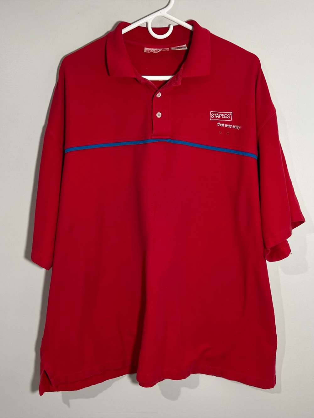 Vintage Staples That Was Easy Red White Blue Short Sleeve Polo Shirt Mens 2XL